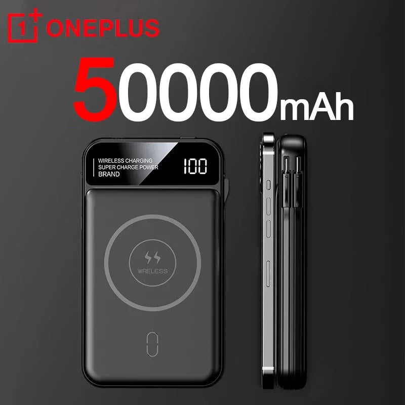 50,000mAh Magnetic Power Bank with Wireless Charging & Built-In Cable for iPhone (MagSafe Compatible)