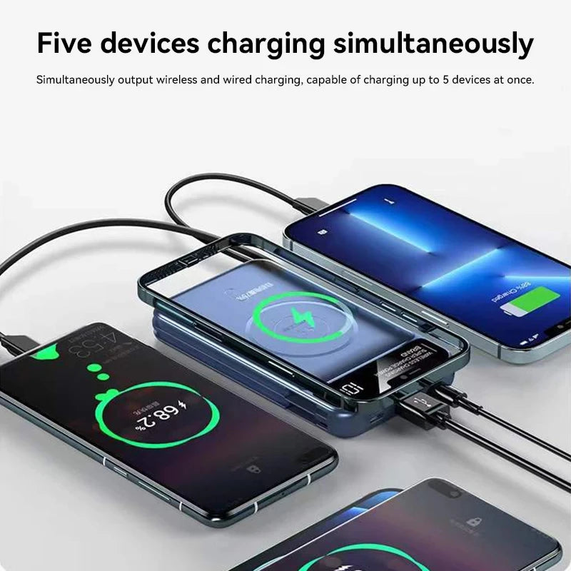50,000mAh Magnetic Power Bank with Wireless Charging & Built-In Cable for iPhone (MagSafe Compatible)