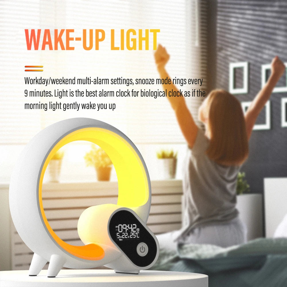 LED Smart Sunrise Alarm Clock with Bluetooth Speaker, White Noise, and App Remote Control – Wake-Up Night Light & Bedside Sleep Companion