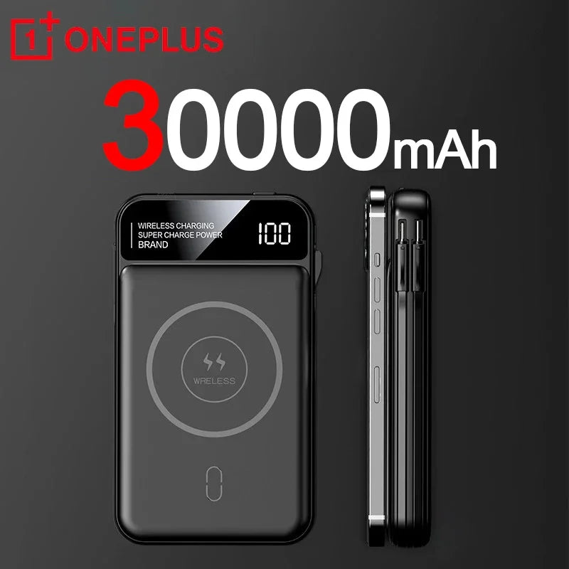 50,000mAh Magnetic Power Bank with Wireless Charging & Built-In Cable for iPhone (MagSafe Compatible)