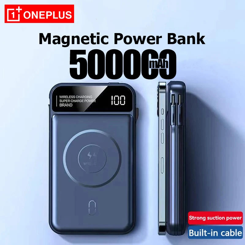 50,000mAh Magnetic Power Bank with Wireless Charging & Built-In Cable for iPhone (MagSafe Compatible)