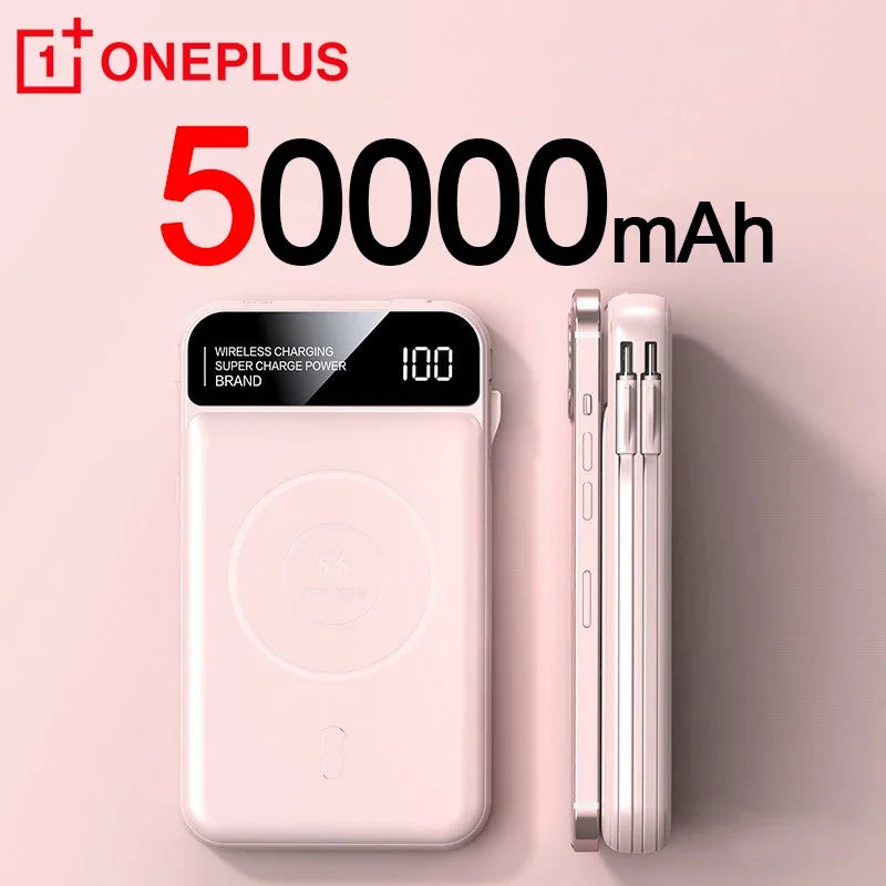 50,000mAh Magnetic Power Bank with Wireless Charging & Built-In Cable for iPhone (MagSafe Compatible)
