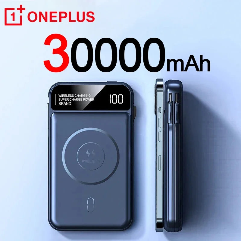 50,000mAh Magnetic Power Bank with Wireless Charging & Built-In Cable for iPhone (MagSafe Compatible)