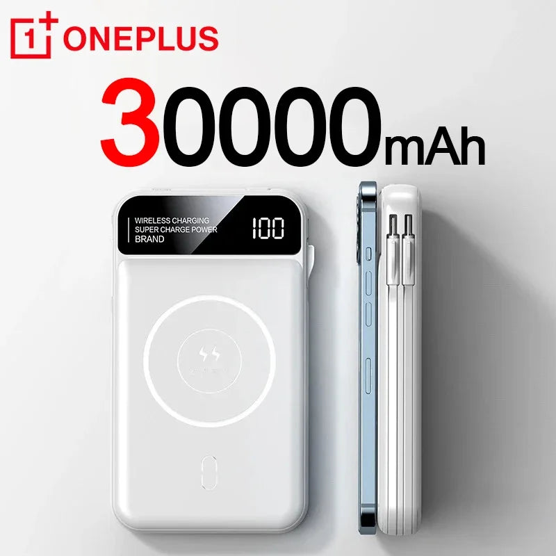 50,000mAh Magnetic Power Bank with Wireless Charging & Built-In Cable for iPhone (MagSafe Compatible)