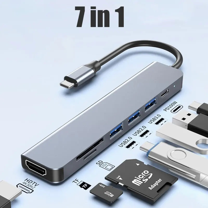 6-in-1 USB-C Hub with 4K HDMI, SD/TF Card Reader, USB 3.0 & 2.0 Ports, and Type-C Charging Docking Station for MacBook, iPad, and Samsung Devices