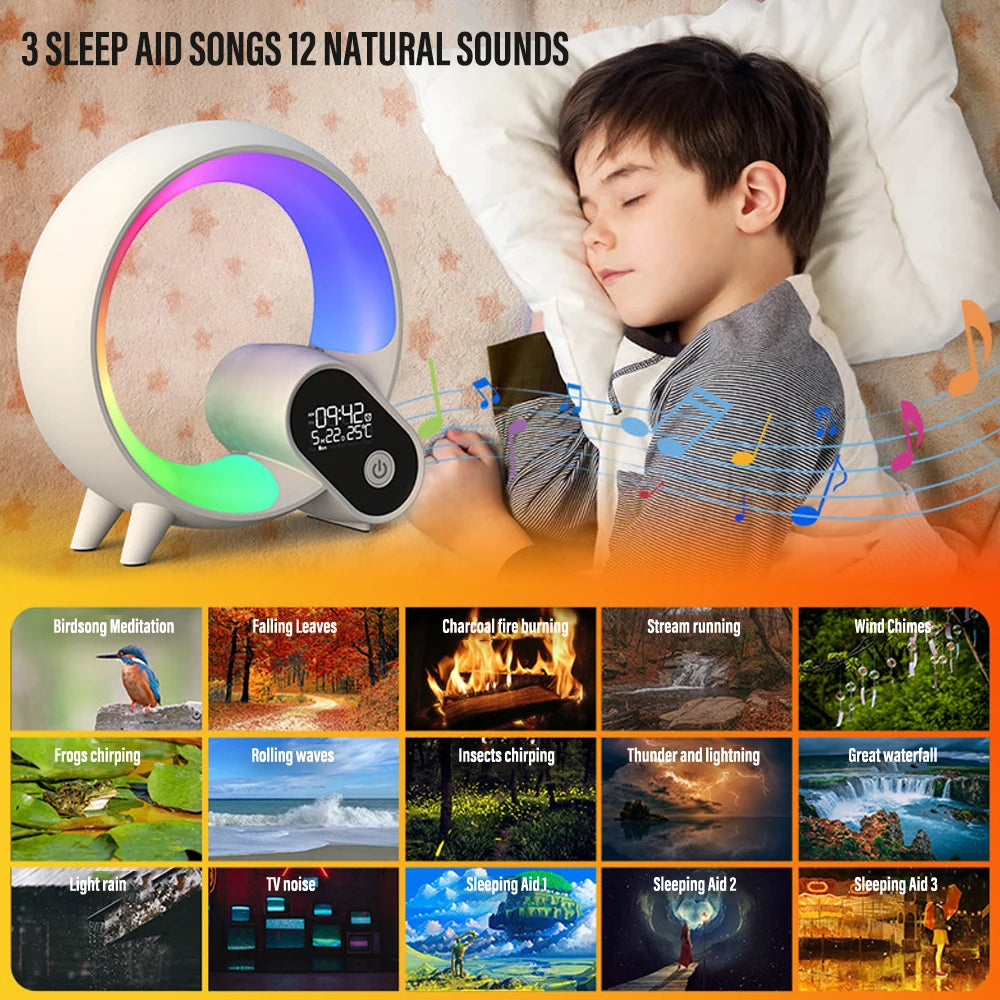 LED Smart Sunrise Alarm Clock with Bluetooth Speaker, White Noise, and App Remote Control – Wake-Up Night Light & Bedside Sleep Companion