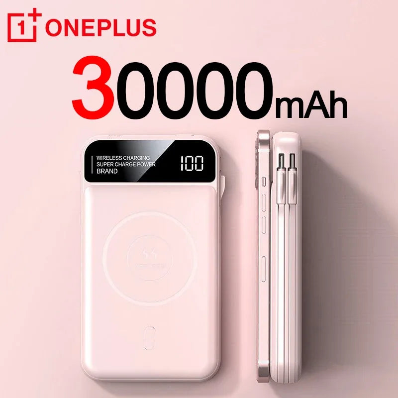 50,000mAh Magnetic Power Bank with Wireless Charging & Built-In Cable for iPhone (MagSafe Compatible)