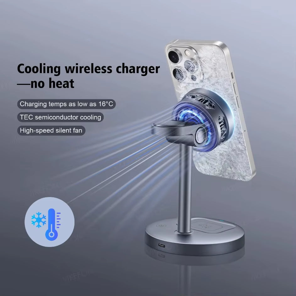3-in-1 Qi2 15W Magnetic Wireless Charging Stand for iPhone 12–17 Pro Max, Apple Watch (Series 2–10), and AirPods (Pro & Gen 4)