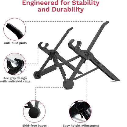 17-Inch Folding Laptop Stand – 5-Level Adjustable Height, Portable Notebook & MacBook Holder for Tablets, PCs, and DJs