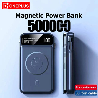50,000mAh Magnetic Power Bank with Wireless Charging & Built-In Cable for iPhone (MagSafe Compatible)