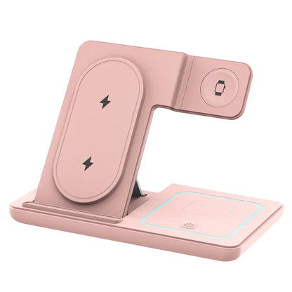 3-in-1 Folding Wireless Charging Station with Night LED Light for iPhone 13–17, Apple Watch SE, and AirPods Pro (Fast Charge)