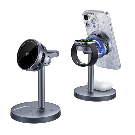 3-in-1 Qi2 15W Magnetic Wireless Charging Stand for iPhone 12–17 Pro Max, Apple Watch (Series 2–10), and AirPods (Pro & Gen 4)