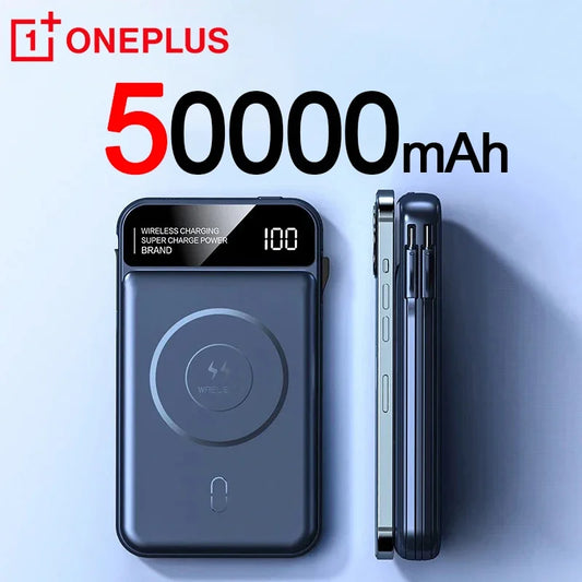 50,000mAh Magnetic Power Bank with Wireless Charging & Built-In Cable for iPhone (MagSafe Compatible)